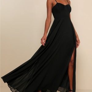 Lulu’s Cause for Commotion Black Pleated Bustier Maxi Dress